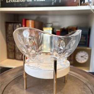 Tiffany & Co Clear Leaf Design Glass Bowl with Stand